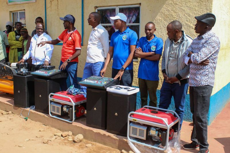 Speakers, mixers and generators lined up for handover